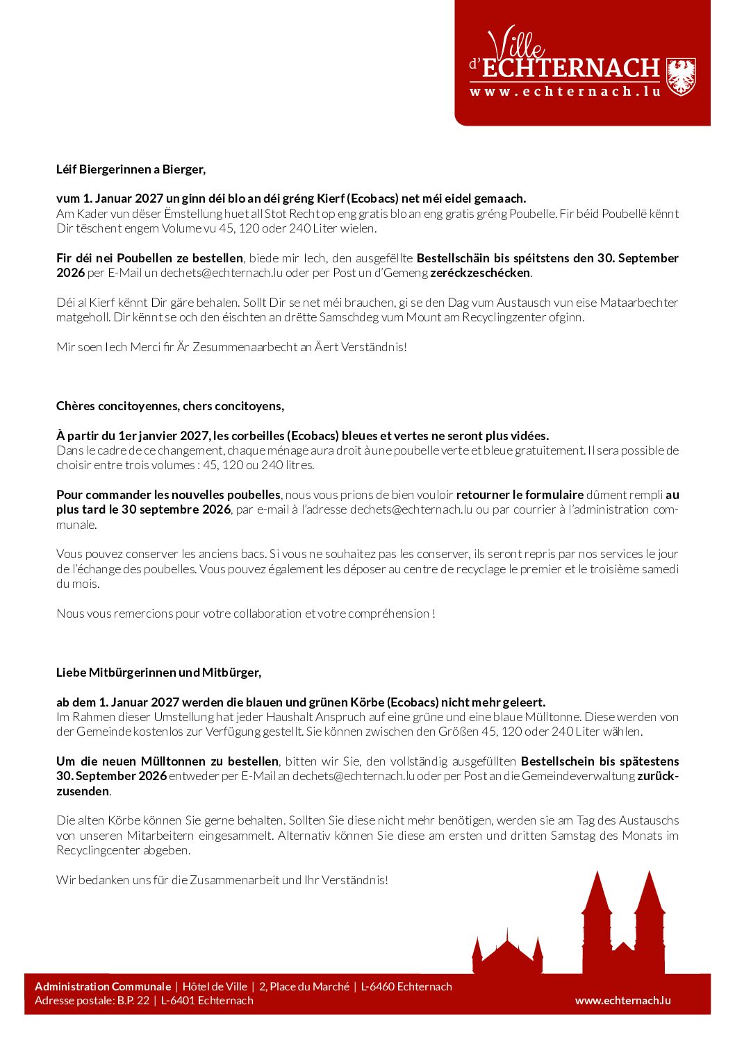 Bon de commande - Poubelle bleu et vert
